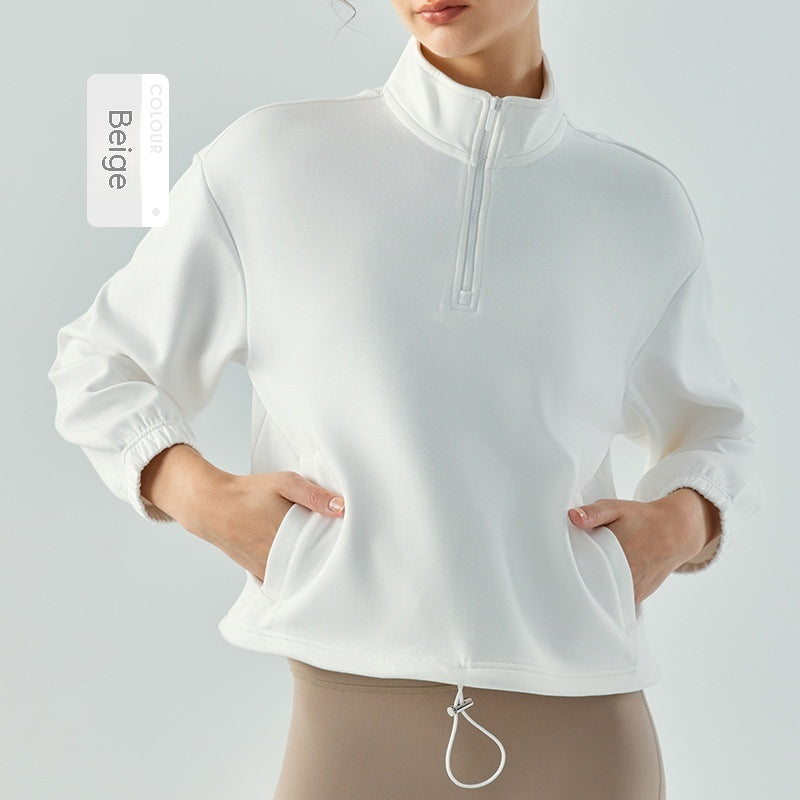 Stand Collar Half Zip Autumn Winter Sweater Coat Workout Clothes Top