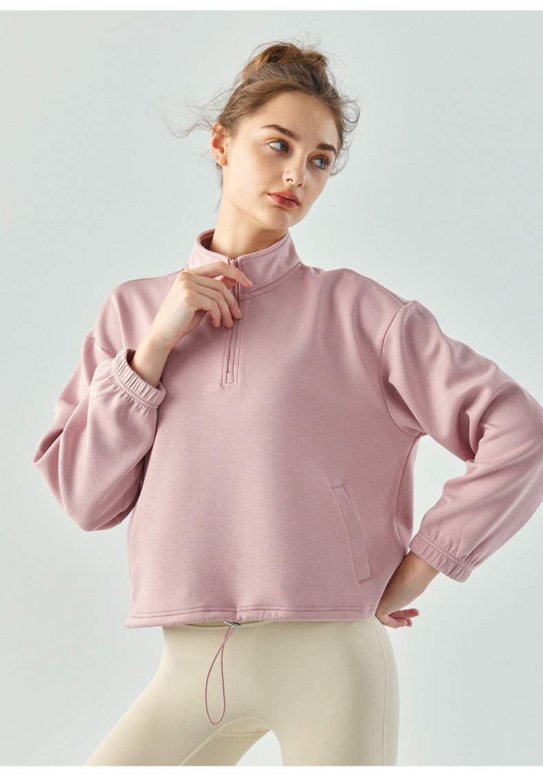 Stand Collar Half Zip Autumn Winter Sweater Coat Workout Clothes Top